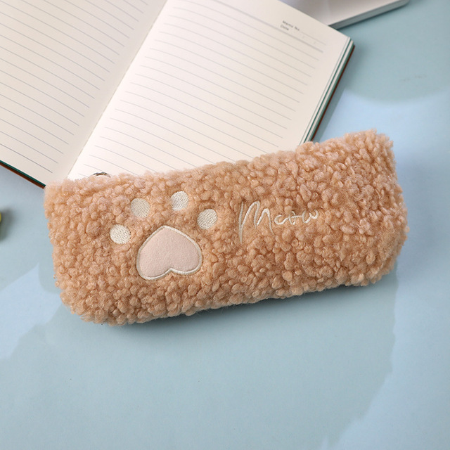 Cute Cat Paw Pencil Case Kawaii Stationery Soft Plush Korean Bag Pencil Bag Novelty Cute Pencil Pouch Pen Case Student Supplies