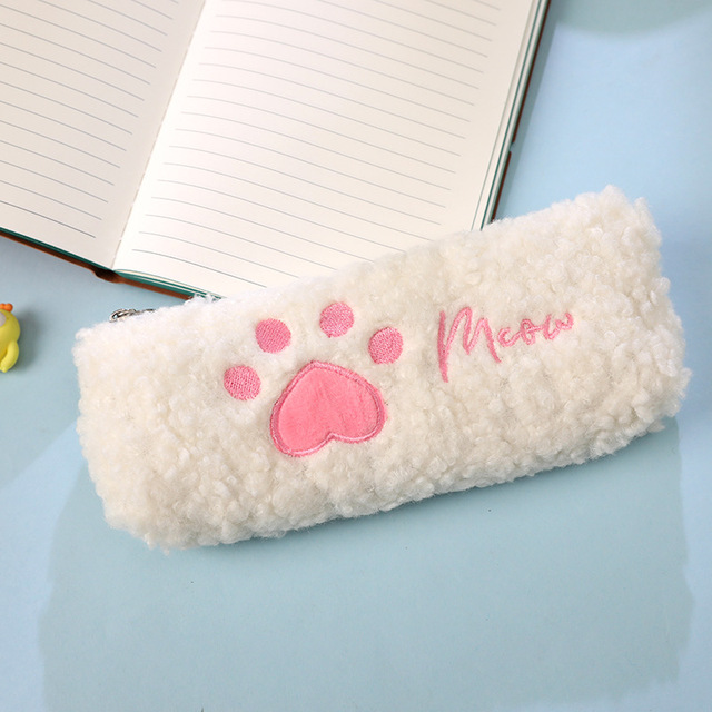 Cute Cat Paw Pencil Case Kawaii Stationery Soft Plush Korean Bag Pencil Bag Novelty Cute Pencil Pouch Pen Case Student Supplies