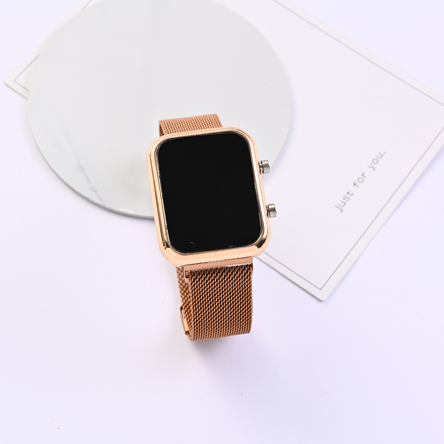 Square Simple Led Girls' Electronic Watch Middle School Student Trend Fashion Mesh Strap Fashion Quartz Watch