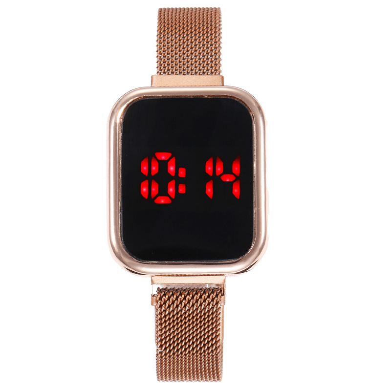 Square Simple Led Girls' Electronic Watch Middle School Student Trend Fashion Mesh Strap Fashion Quartz Watch