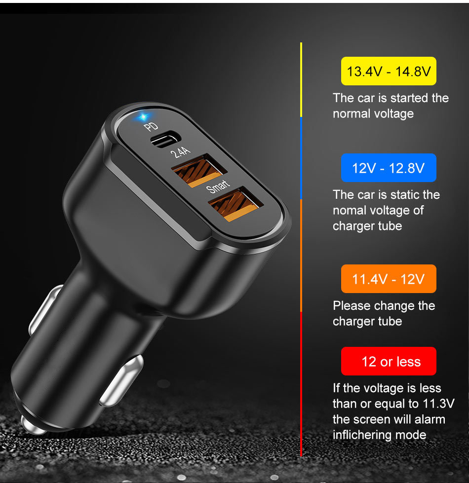 30W New PD Car Charger PD + 2.4A Dual USB Car Charger 30W Three Port PD Car Charger 30wpd Car Charger