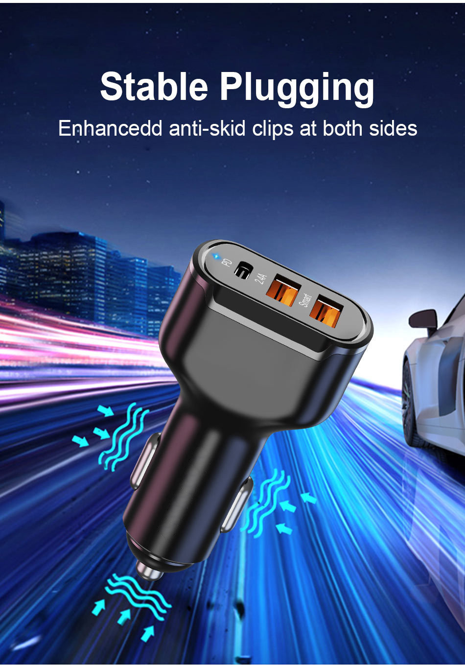 30W New PD Car Charger PD + 2.4A Dual USB Car Charger 30W Three Port PD Car Charger 30wpd Car Charger
