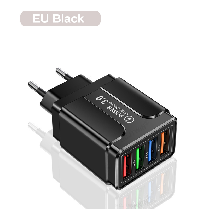 3.1A 4-Port USB Wall Plug Power Adapter Wall Charger Compatible with ios/Android Quick Charge Cube Brick Box Base Head