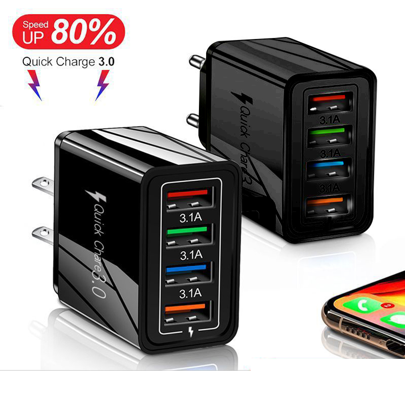 3.1A 4-Port USB Wall Plug Power Adapter Wall Charger Compatible with ios/Android Quick Charge Cube Brick Box Base Head