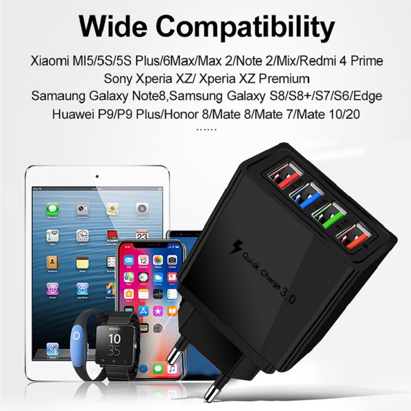 3.1A 4-Port USB Wall Plug Power Adapter Wall Charger Compatible with ios/Android Quick Charge Cube Brick Box Base Head