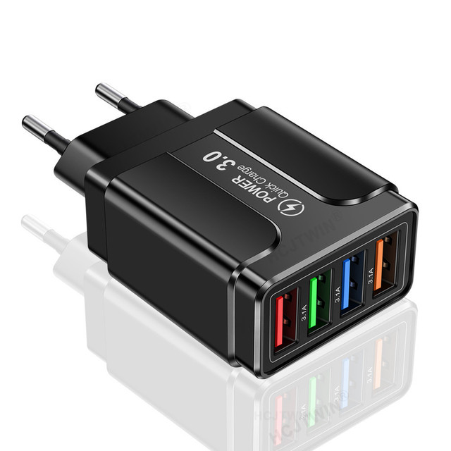 3.1A 4-Port USB Wall Plug Power Adapter Wall Charger Compatible with ios/Android Quick Charge Cube Brick Box Base Head