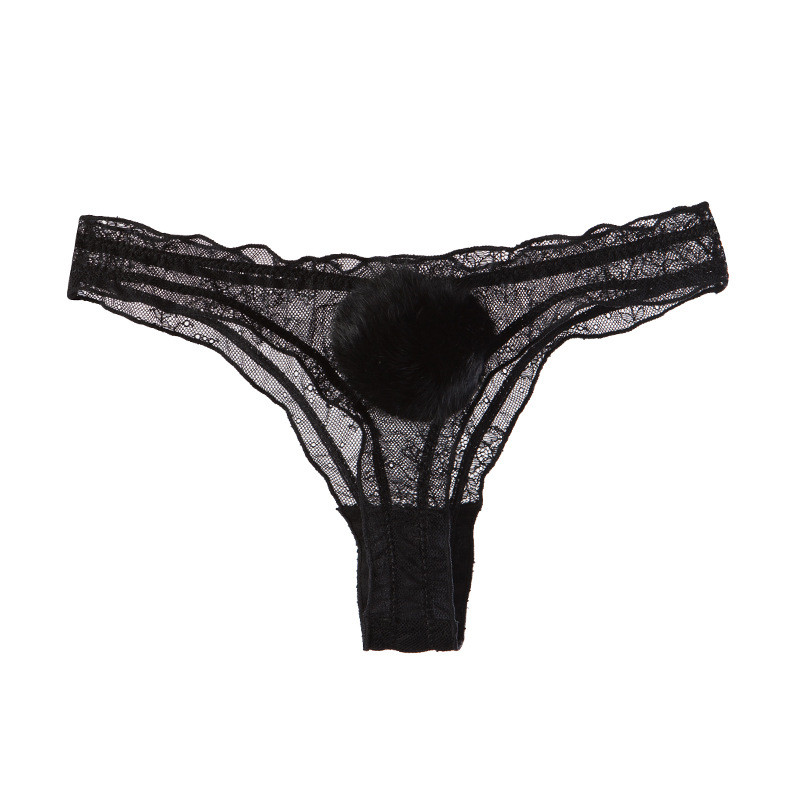 Removable Ball Bunny Girl Sexy Thong Women Cute Sexy Low Waist Lace Panties Transparent Mesh Underwear