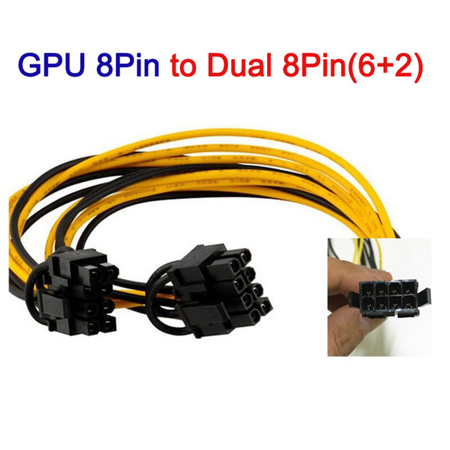 PCI-E PCIE 8p Female to 2 Port Dual 8pin 6+2p Male for BTC Miner Mining GPU Graphics Video Card Power Cable Cord 18AWG Wire 20cm
