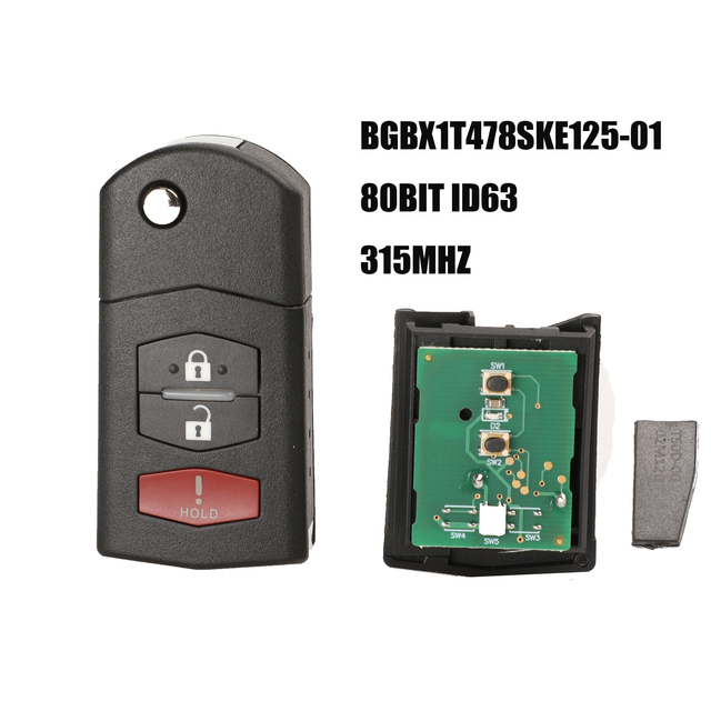 5pcs 3B Remote Car Key 315Mhz For Mazda 3 5 2011-2015 For Mazda CX-7 CX7 2009-2012 BGBX1T478SKE125-01 key+4D63 Chip
