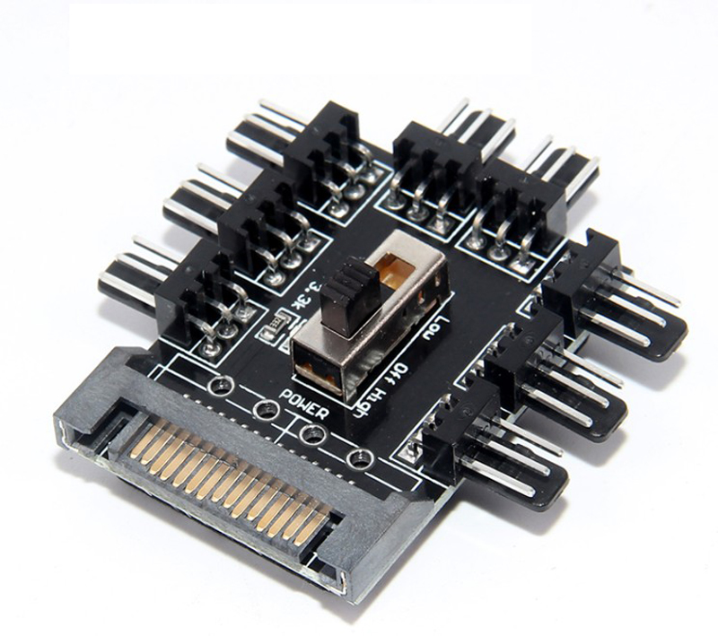 Multi Way Splitter Cooler Cooling Fan Hub PC Computer SATA 1 to 8 3pin 12V Power Socket PCB Adapter Power Supply for BTC Mining