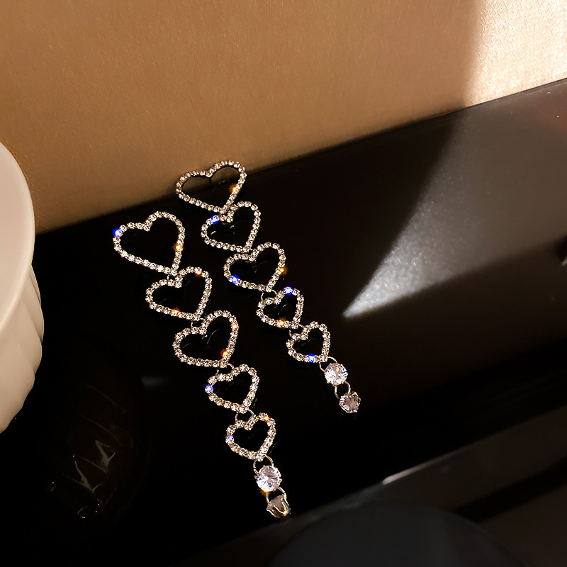 Love Heart Crystal Drop Earrings for Women Bijoux Long Tassel  Rhinestone Dangle Earrings Statement Jewelry Gifts
