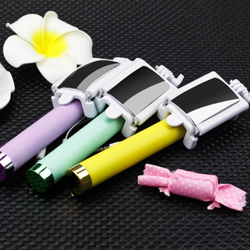 Portable Handheld Extendable Monopod Selfie Stick With Back HD Mirror For iPhone 5 6 Plus Samsung Huawei Sony LG Xiaomi OPPO