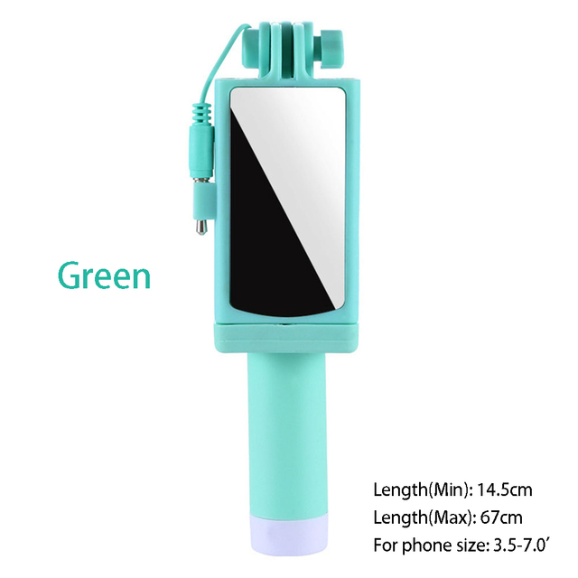 Portable Handheld Extendable Monopod Selfie Stick With Back HD Mirror For iPhone 5 6 Plus Samsung Huawei Sony LG Xiaomi OPPO
