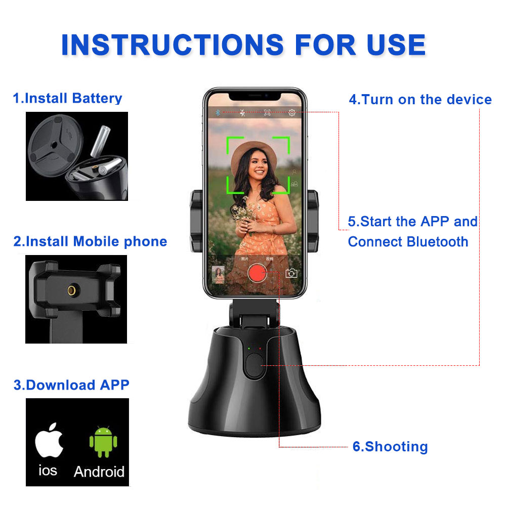 Flexible Selfie Stick Auto Smart Shooting Selfie Stick 360° Object Tracking All-in-one Rotation Face tripod Camera Phone Holder