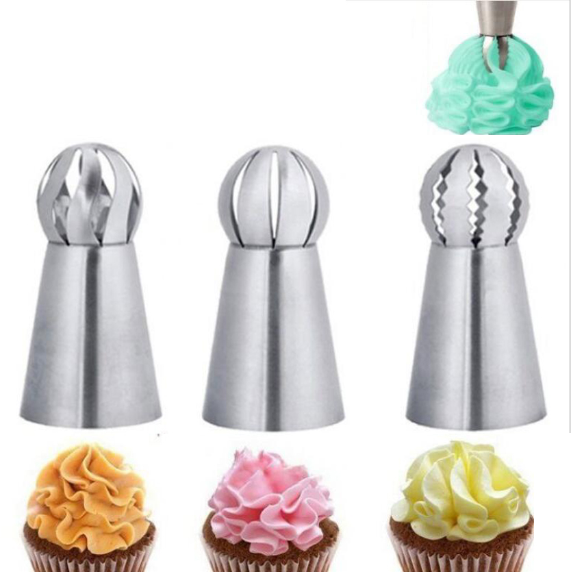 3PC Cupcake Stainless Steel Sphere Ball Shape Icing Piping Nozzles Pastry Cream Tips Flower Torch Pastry Tube Decoration Tools