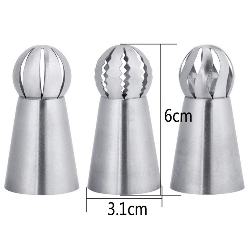 3PC Cupcake Stainless Steel Sphere Ball Shape Icing Piping Nozzles Pastry Cream Tips Flower Torch Pastry Tube Decoration Tools