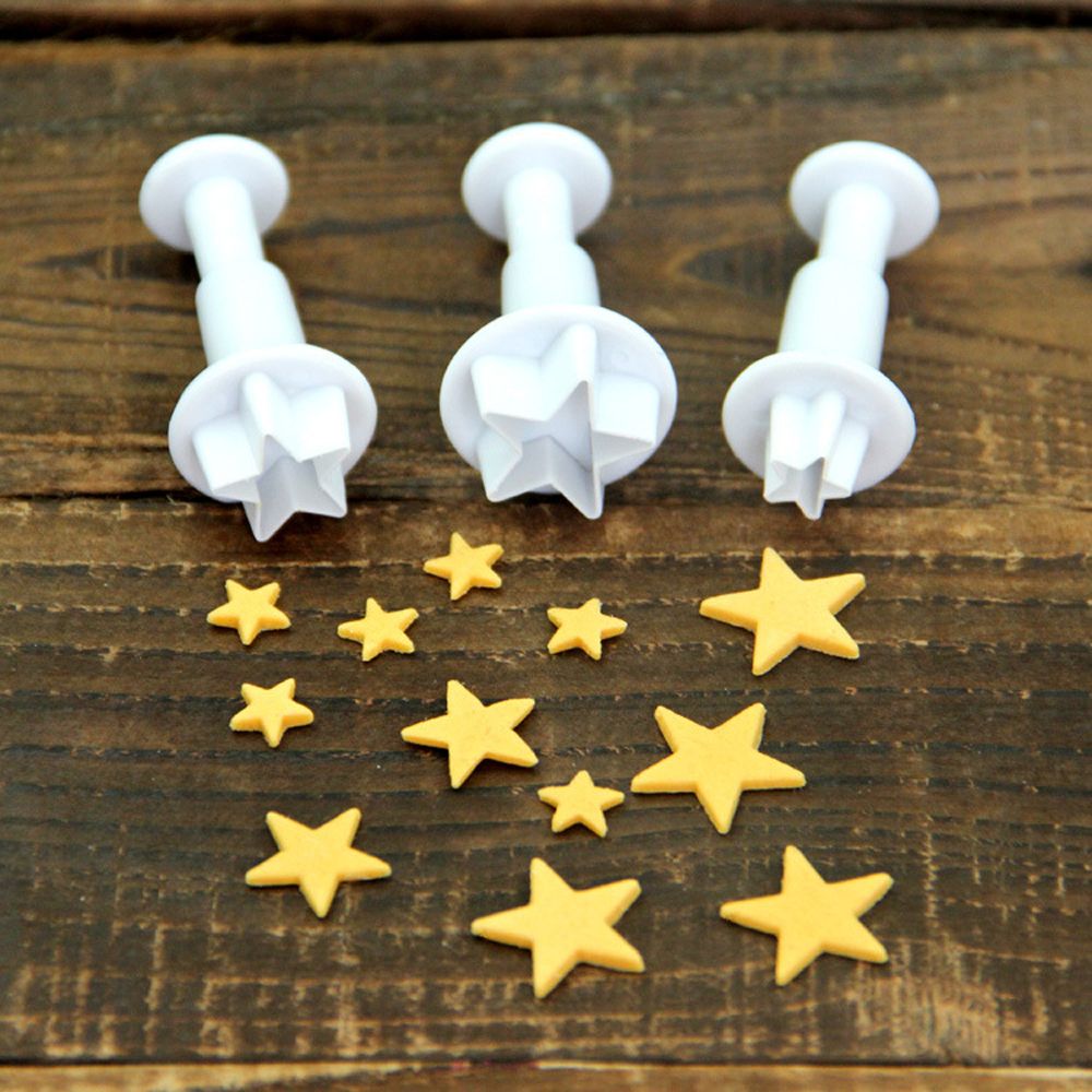 3Pcs/Set Mini Star Flower Plunger Fondant Decorating Cookies Cutter Mold Cake Decorating Tools Kitchen Supplies