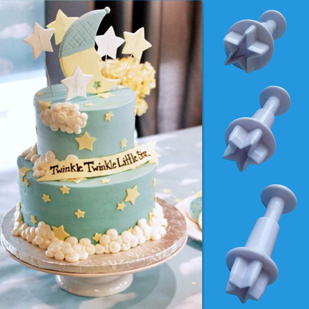 3Pcs/Set Mini Star Flower Plunger Fondant Decorating Cookies Cutter Mold Cake Decorating Tools Kitchen Supplies