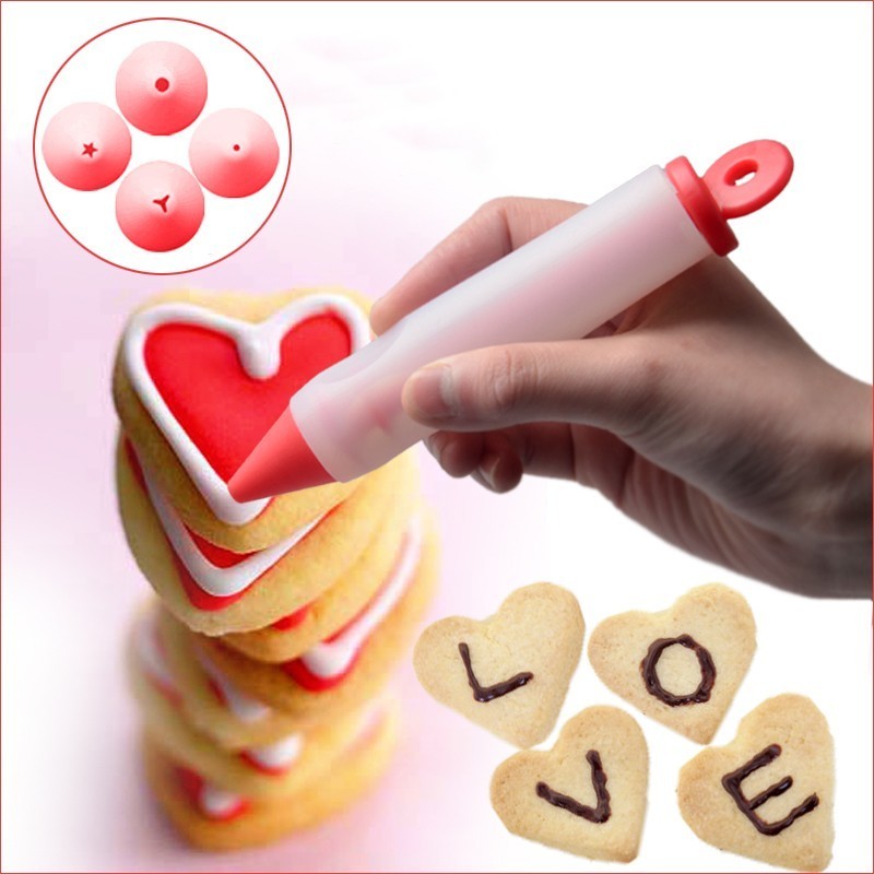 Cake Decorating Flower Pen Chocolate Cream Jam Squeezed Gun Syringe Pastry Cookie Painting Writing Baking Tool Silicone Kitchen Supplies
