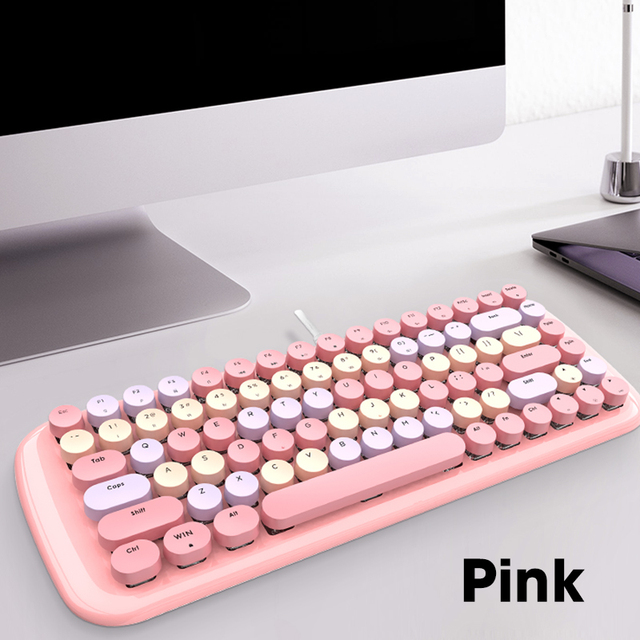 Gaming Mechanical Keyboard Wired Round Keycaps Blue Switch Gamer Computer Keyboards With Backlight For PC Notebook Mac