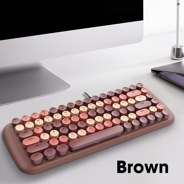 Gaming Mechanical Keyboard Wired Round Keycaps Blue Switch Gamer Computer Keyboards With Backlight For PC Notebook Mac