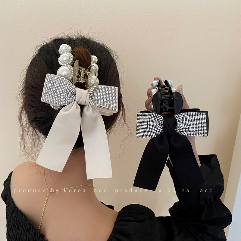 fresh temperament catch clip with pearl and diamond bow tie catch hairpin literary fan's hairpin