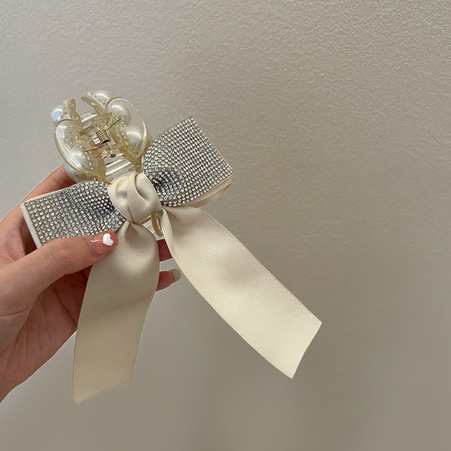 fresh temperament catch clip with pearl and diamond bow tie catch hairpin literary fan's hairpin