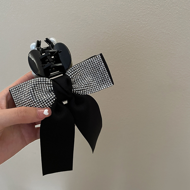 fresh temperament catch clip with pearl and diamond bow tie catch hairpin literary fan's hairpin