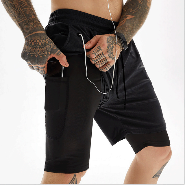 Running Shorts Men 2 In 1 Double-deck Quick Dry GYM Sport Shorts Fitness Jogging Workout Shorts Men Sports Short Pants