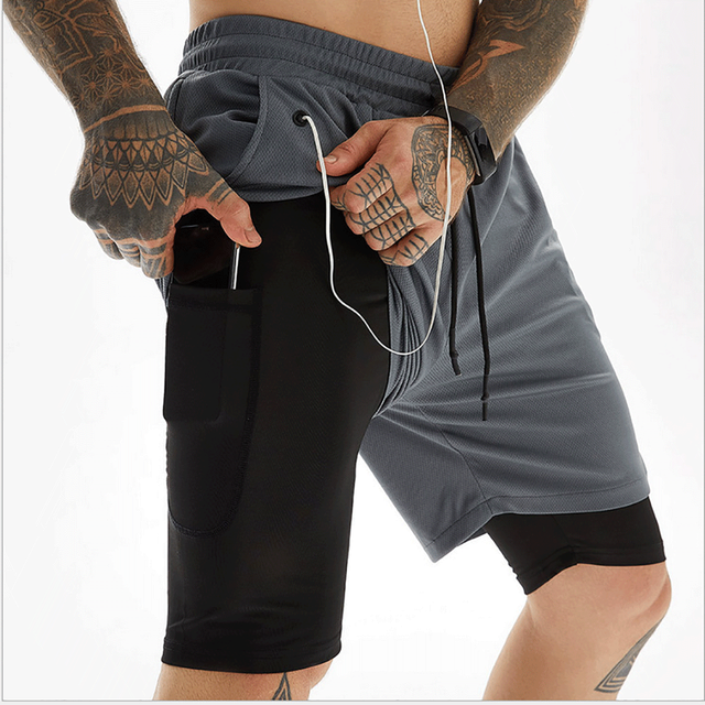 Running Shorts Men 2 In 1 Double-deck Quick Dry GYM Sport Shorts Fitness Jogging Workout Shorts Men Sports Short Pants