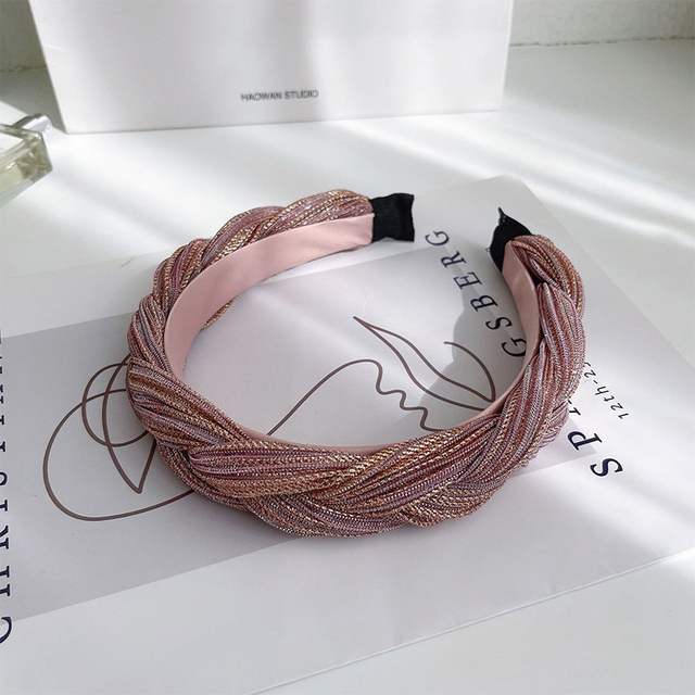 Women Hair Accessories Gold Wire Braid Hairband Fabric Knotted Headband Vintage Twist Turban Fixed Wide Hair Band Boho Headwear