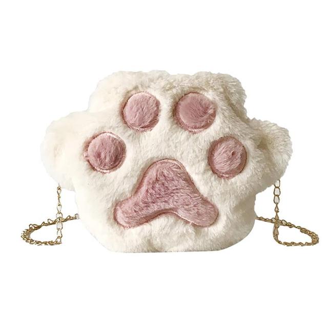 Cute Cat Paw Shoulder Bag For Women Autumn Winter Sweet Girl Casual Plush Crossbody Handbag Fashion Chain Messenger Bag