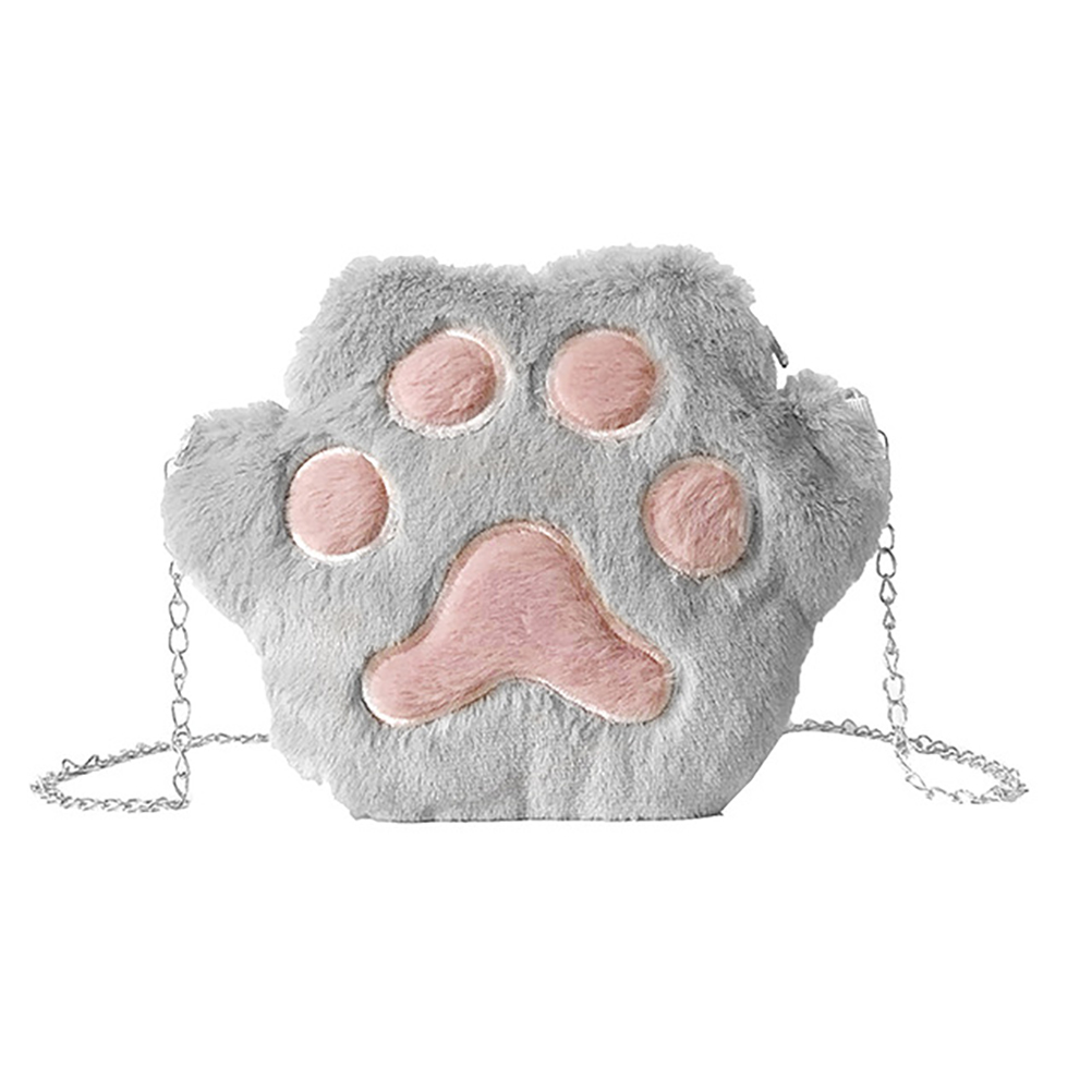 Cute Cat Paw Shoulder Bag For Women Autumn Winter Sweet Girl Casual Plush Crossbody Handbag Fashion Chain Messenger Bag