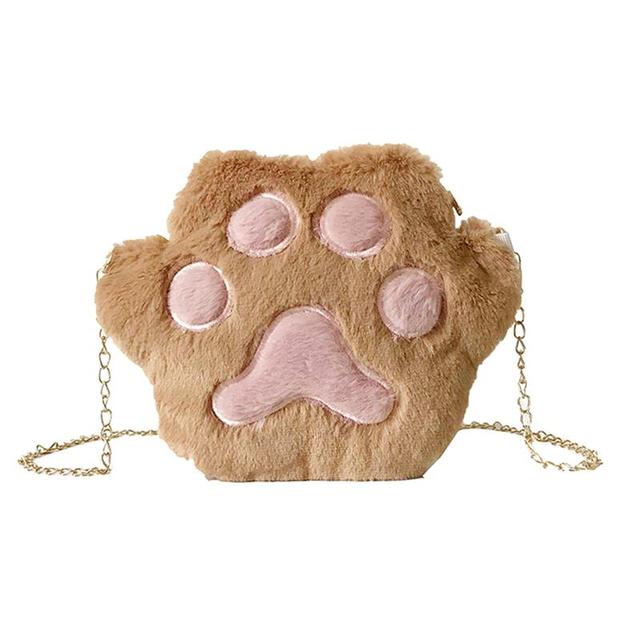 Cute Cat Paw Shoulder Bag For Women Autumn Winter Sweet Girl Casual Plush Crossbody Handbag Fashion Chain Messenger Bag