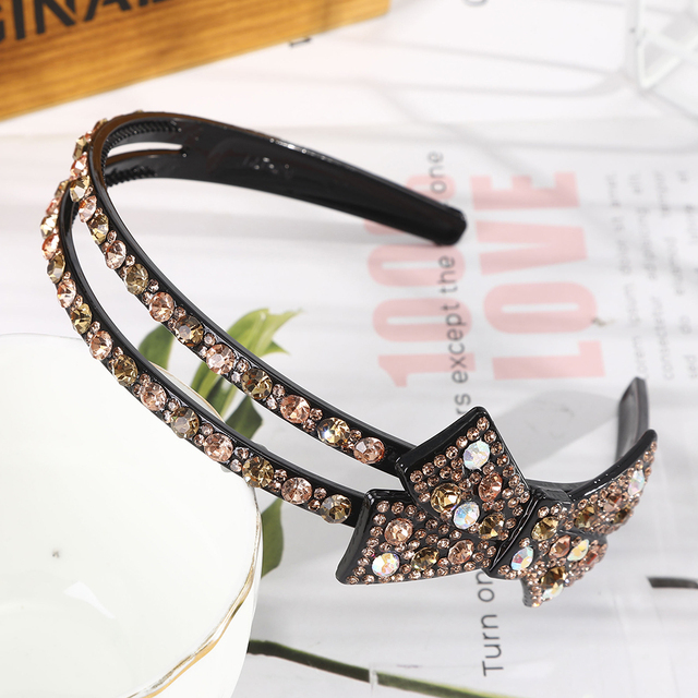 Double Row Bow Rhinestone Hairbands Non-slip Bezel Hair Hoop Crystal Headband for Women Hair Bands Ties Hair Accessories
