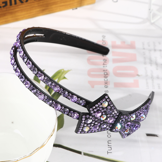 Double Row Bow Rhinestone Hairbands Non-slip Bezel Hair Hoop Crystal Headband for Women Hair Bands Ties Hair Accessories
