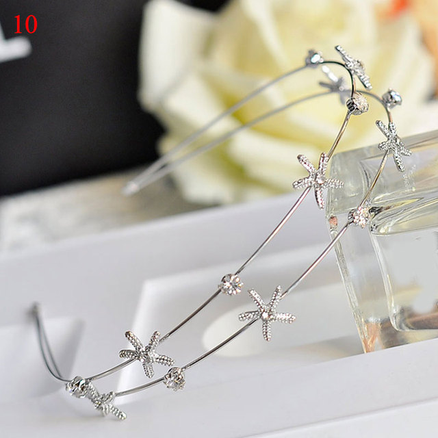 Korean Alloy Rhinestone Women Headband Starfish Shell Pearl Flowers Double Layers Hair Hoop Headwear Fashion Hair Accessories