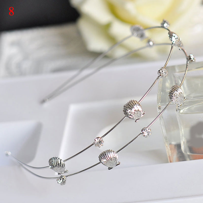 Korean Alloy Rhinestone Women Headband Starfish Shell Pearl Flowers Double Layers Hair Hoop Headwear Fashion Hair Accessories