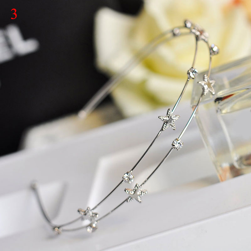 Korean Alloy Rhinestone Women Headband Starfish Shell Pearl Flowers Double Layers Hair Hoop Headwear Fashion Hair Accessories