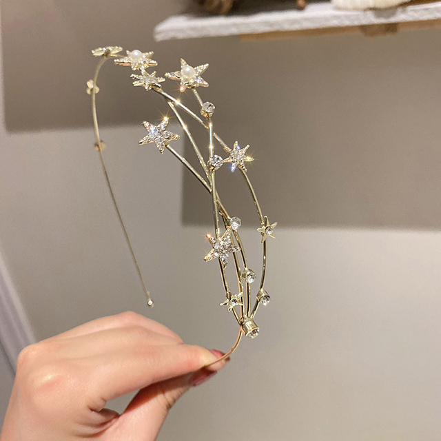 New Women Crystal Bridal Crown Hairbands Trendy Hollow Out Star Headband Rhinestone Hair Hoop Elegant Hair Accessories Jewelry