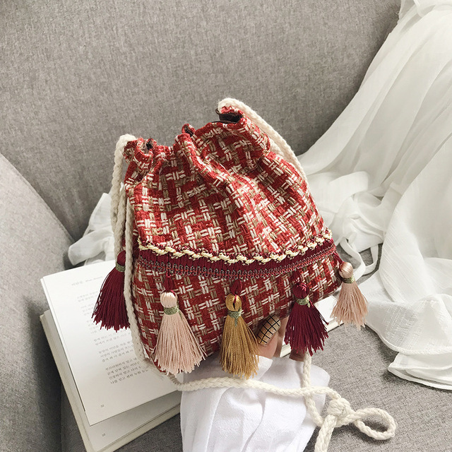 Luxury Handbags Women Bags Small Bag Chinese Style Messenger Shoulder Bag Costume Cloth Purse Tassel Bucket Bag