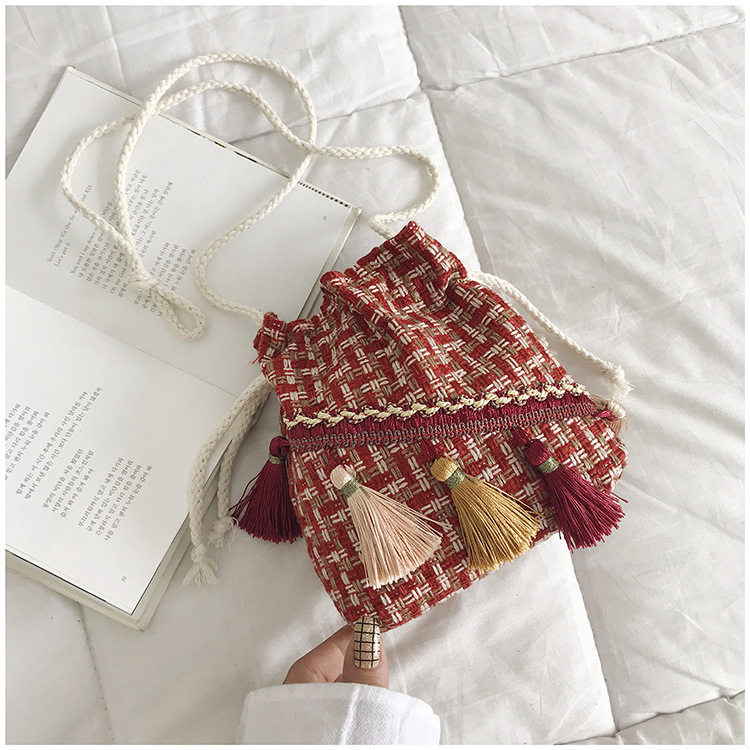 Luxury Handbags Women Bags Small Bag Chinese Style Messenger Shoulder Bag Costume Cloth Purse Tassel Bucket Bag