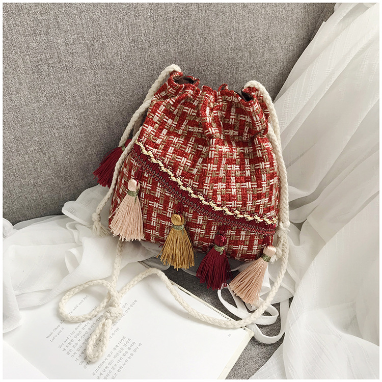 Luxury Handbags Women Bags Small Bag Chinese Style Messenger Shoulder Bag Costume Cloth Purse Tassel Bucket Bag