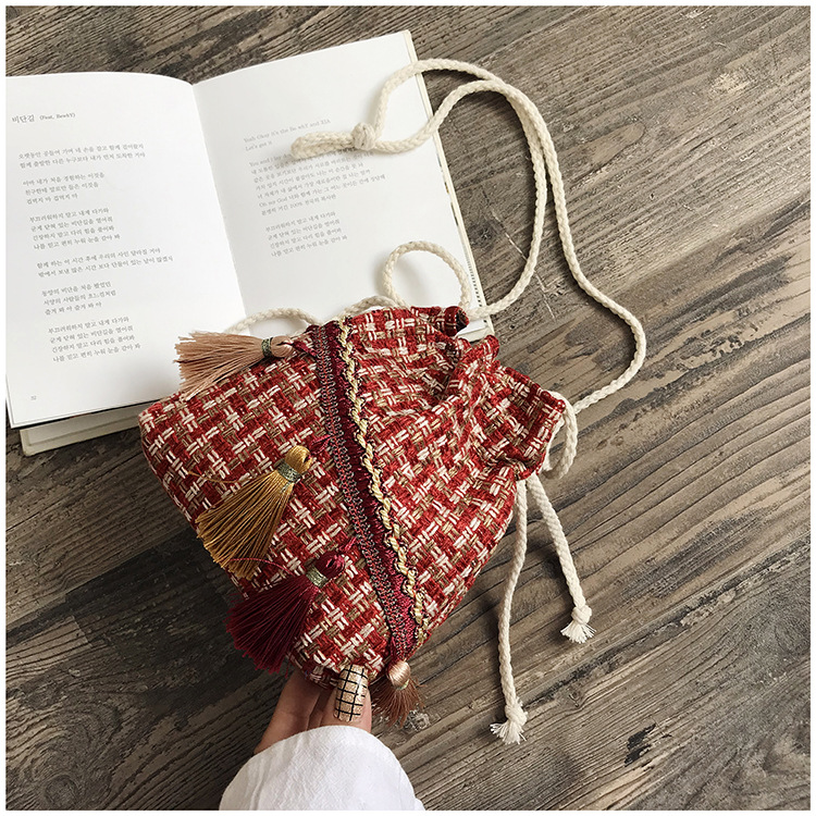 Luxury Handbags Women Bags Small Bag Chinese Style Messenger Shoulder Bag Costume Cloth Purse Tassel Bucket Bag