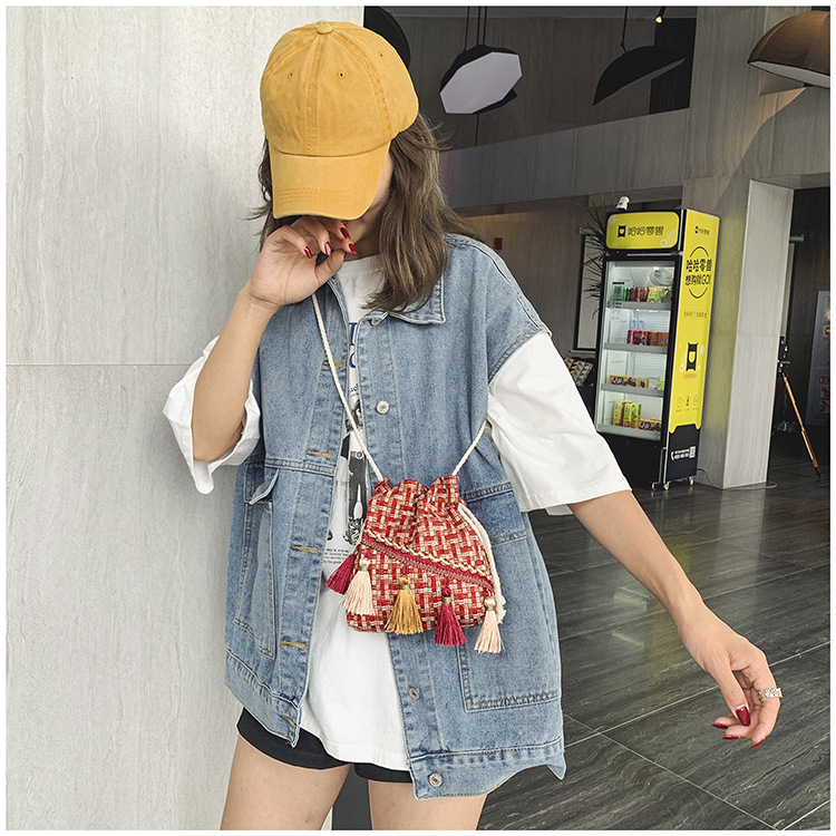Luxury Handbags Women Bags Small Bag Chinese Style Messenger Shoulder Bag Costume Cloth Purse Tassel Bucket Bag
