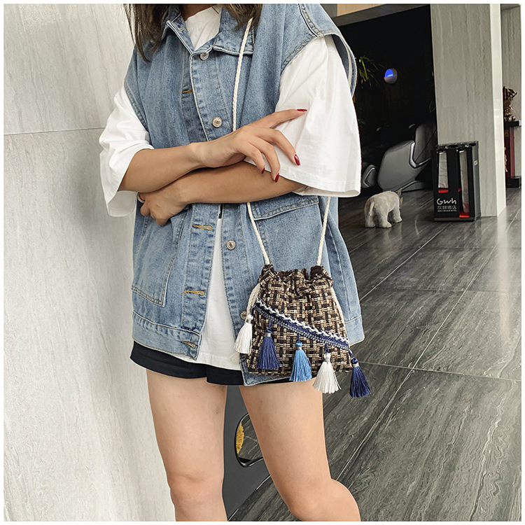 Luxury Handbags Women Bags Small Bag Chinese Style Messenger Shoulder Bag Costume Cloth Purse Tassel Bucket Bag