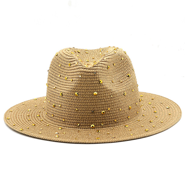 Bucket hat Women's summer beach Caps women Straw hat hats sun protection visor fedoras women's Fashion Rhinestone 2022 wedding
