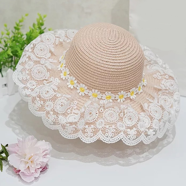 Baby Princess Raffia Straw Hat Summer Breathable Holiday Beach Panama Caps Gorros Kid Child Girl Lace Flower Sun Hat