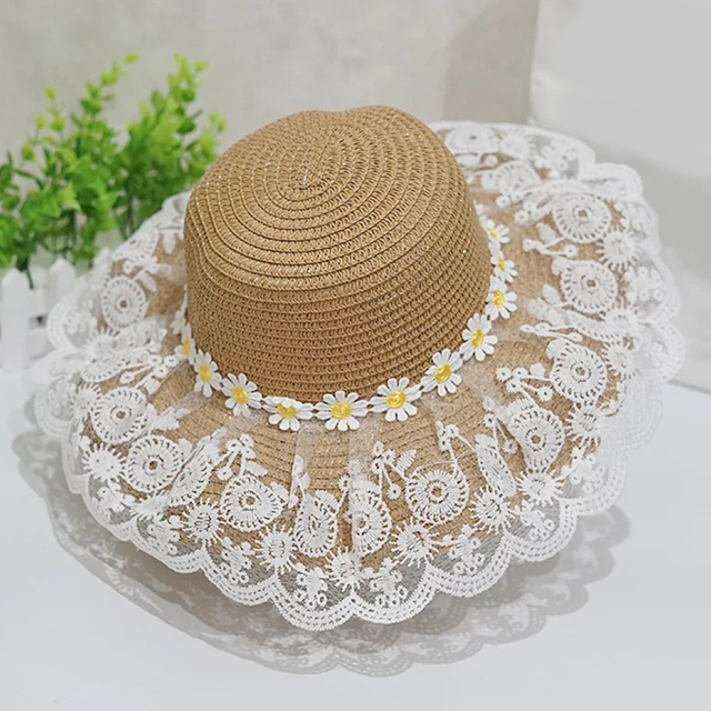 Baby Princess Raffia Straw Hat Summer Breathable Holiday Beach Panama Caps Gorros Kid Child Girl Lace Flower Sun Hat