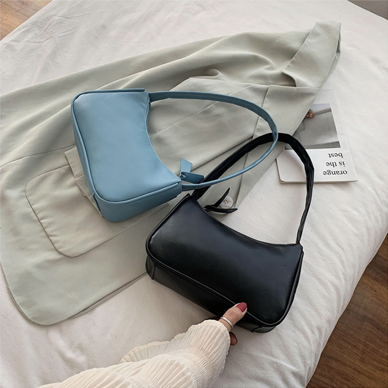 Soft PU Leather Women Purple Underarm Bag Retro Solid Color Ladies Baguette Handbags Fashion Design Girls Small Shoulder Bags